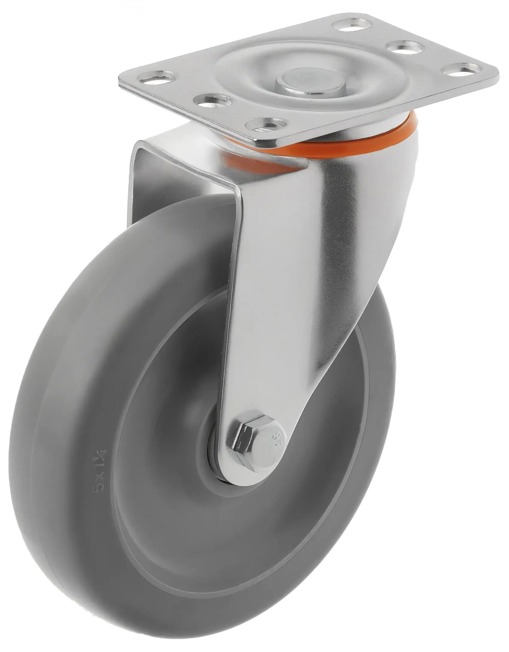 340125S - Аппаратное колесо из термопласт. рез. 125 мм( повор.площ,серое, полипр.обод,дв.шарикоподш)