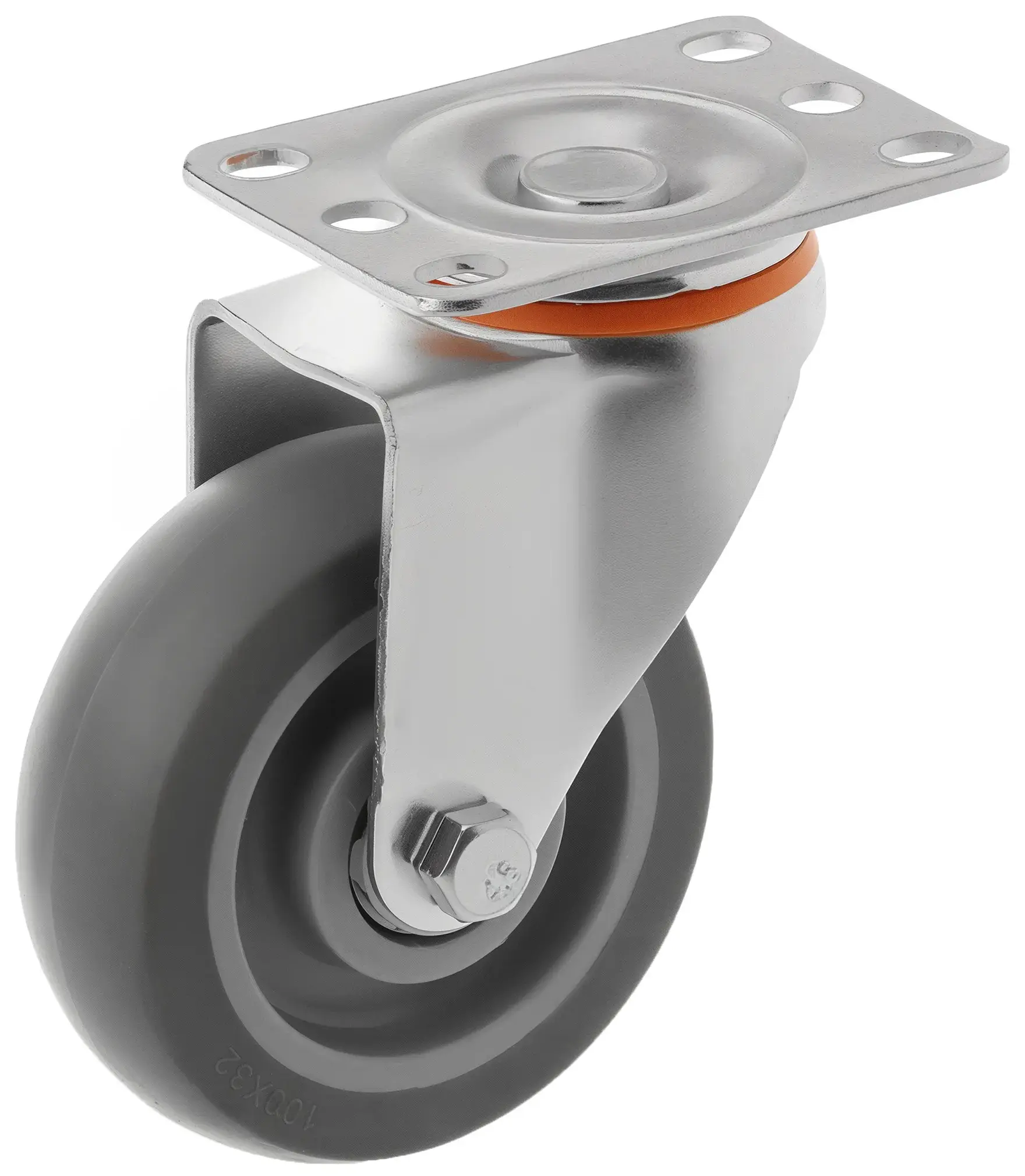340100S - Аппаратное колесо из термопласт. резины 100 мм(пов.площ,серое,полипр.обод,дв. шарикоподш)
