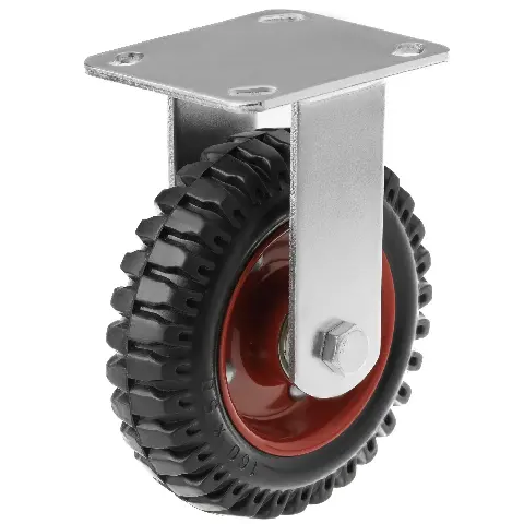 PF 160 - Литое колесо с протект. резиной 160 мм (шарикоподш., неповорот. площадка, мет. обод)